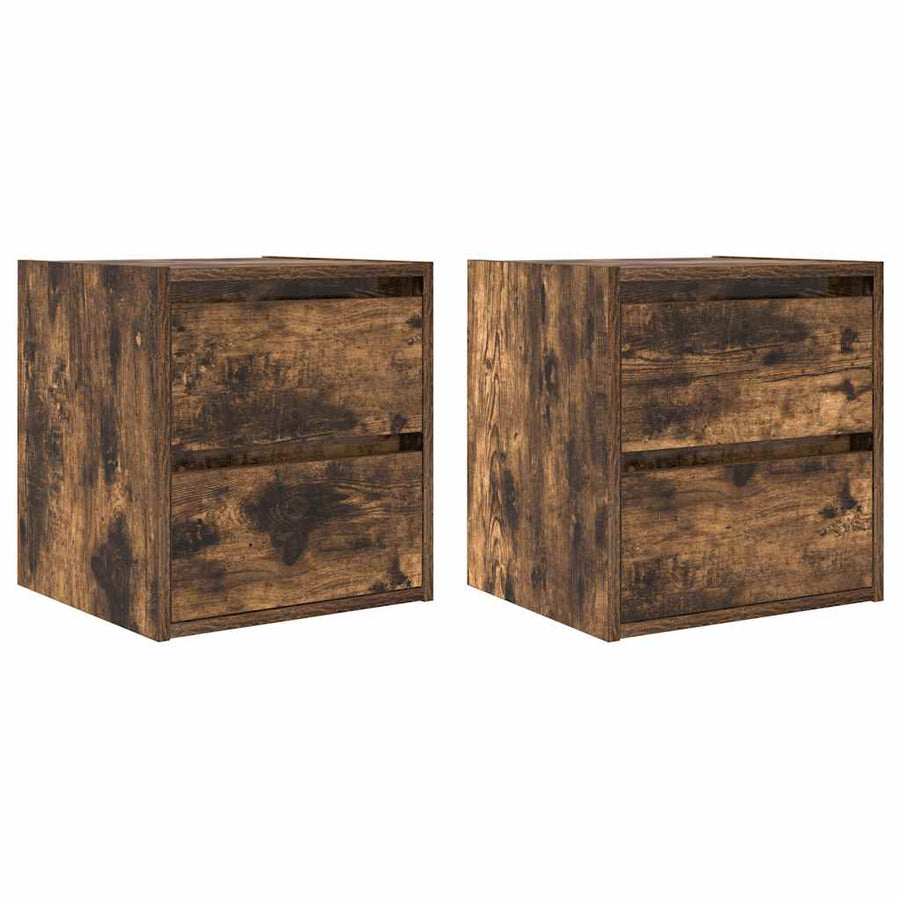 Nachtkastjes 2 st wandgemonteerd 38x34x40 cm gerookt eikenkleur