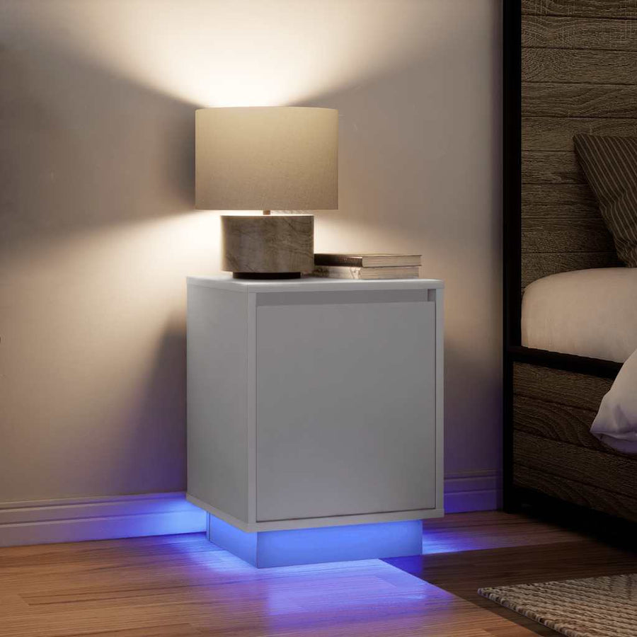 Nachtkastje met LED-verlichting 38x34x50 cm wit