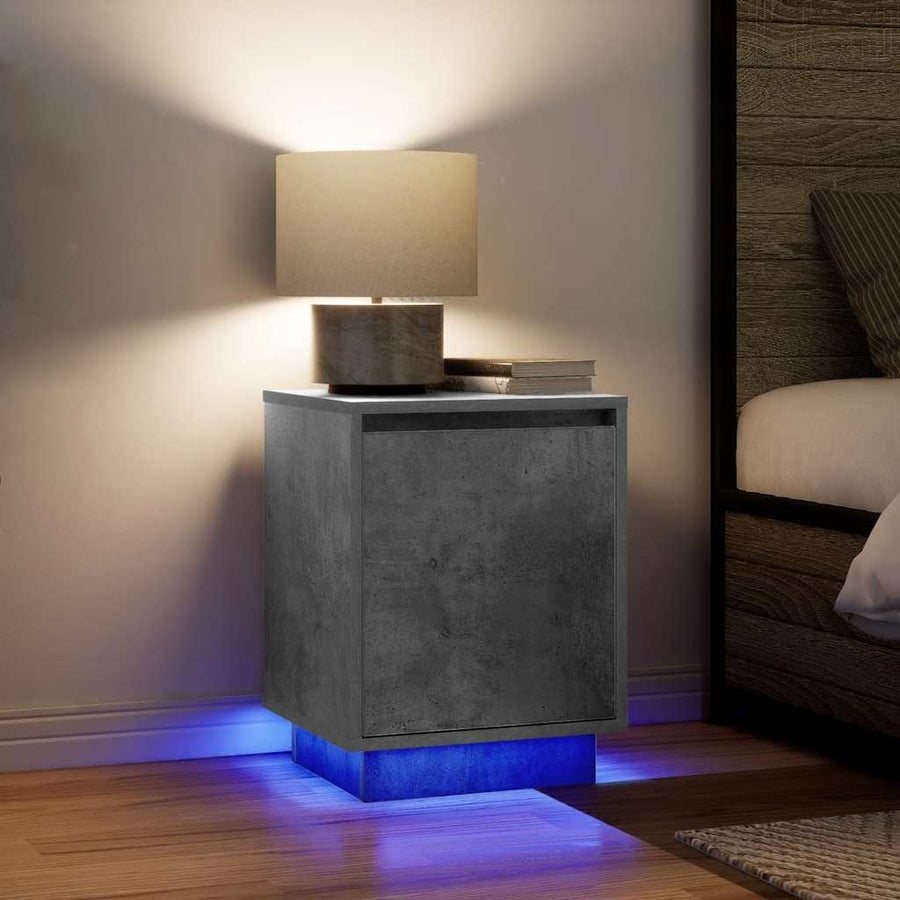 Nachtkastje met LED-verlichting 38x34x50 cm betongrijs