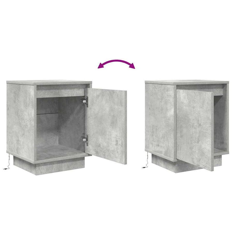 Nachtkastjes met led-verlichting 2 st 38x34x50 cm betongrijs