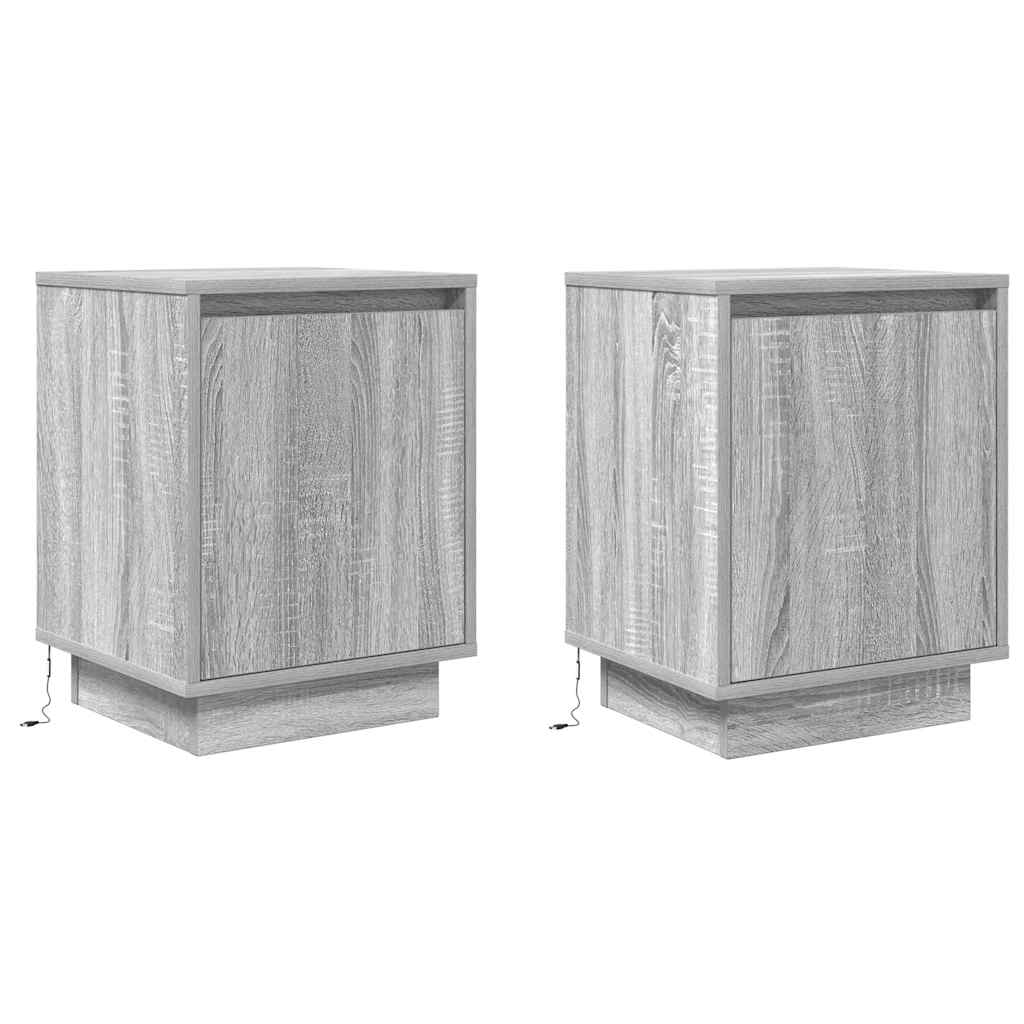 Nachtkastjes met led-verlichting 2 st 38x34x50 cm grijs sonoma
