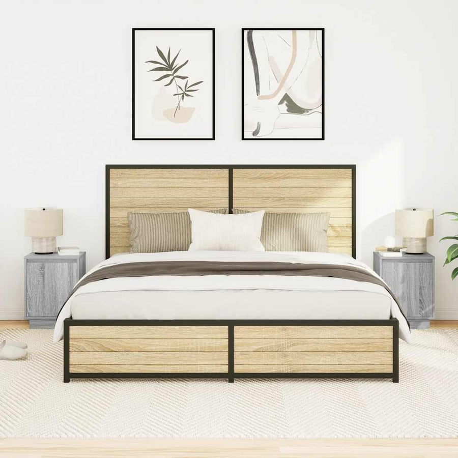Nachtkastjes met led-verlichting 2 st 38x34x50 cm grijs sonoma