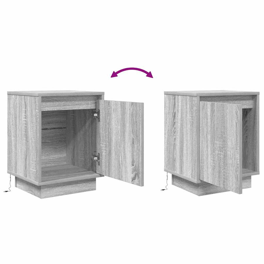 Nachtkastjes met led-verlichting 2 st 38x34x50 cm grijs sonoma