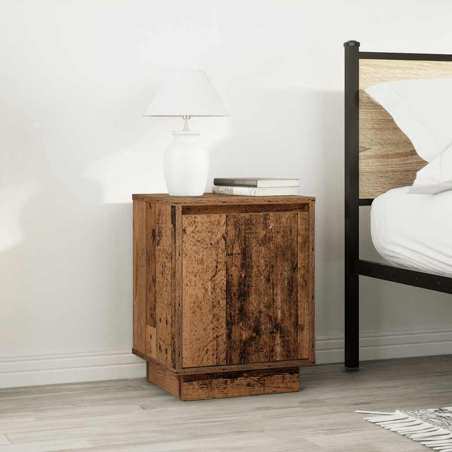 Nachtkastje met LED-verlichting 38x34x50 cm oud hout