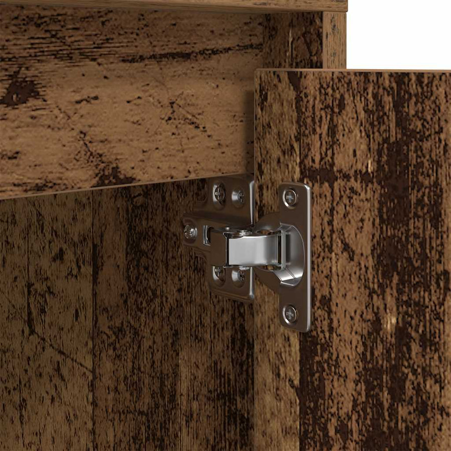 Nachtkastje met LED-verlichting 38x34x50 cm oud hout