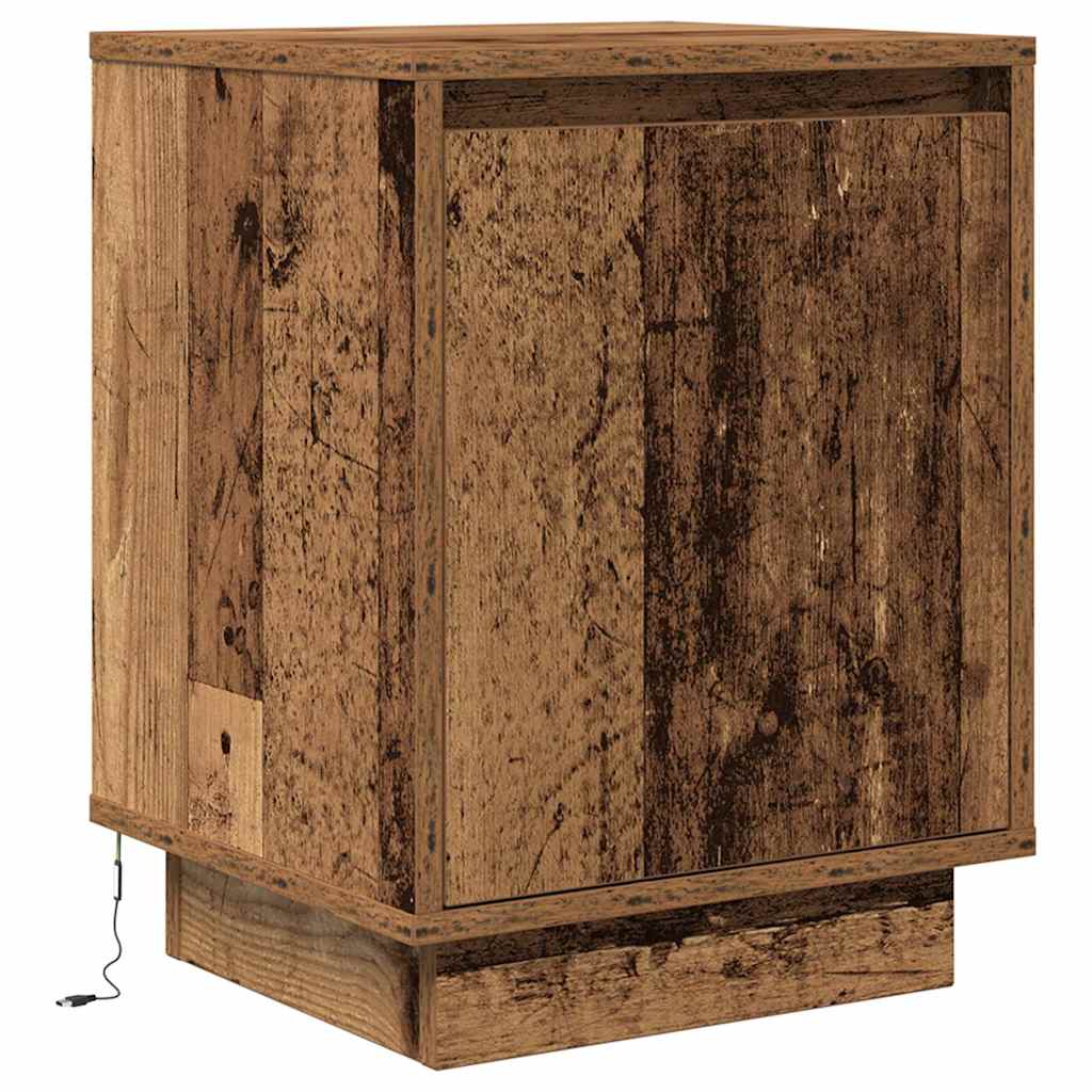 Nachtkastjes met led-verlichting 2 st 38x34x50 cm oud hout