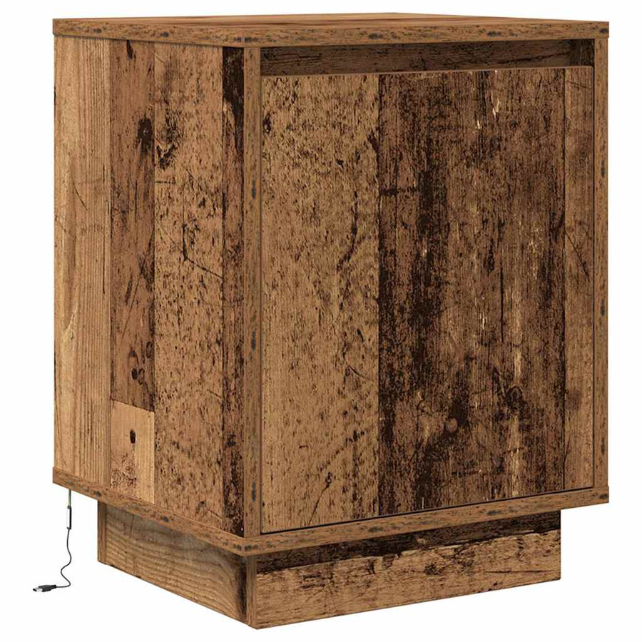 Nachtkastjes met led-verlichting 2 st 38x34x50 cm oud hout