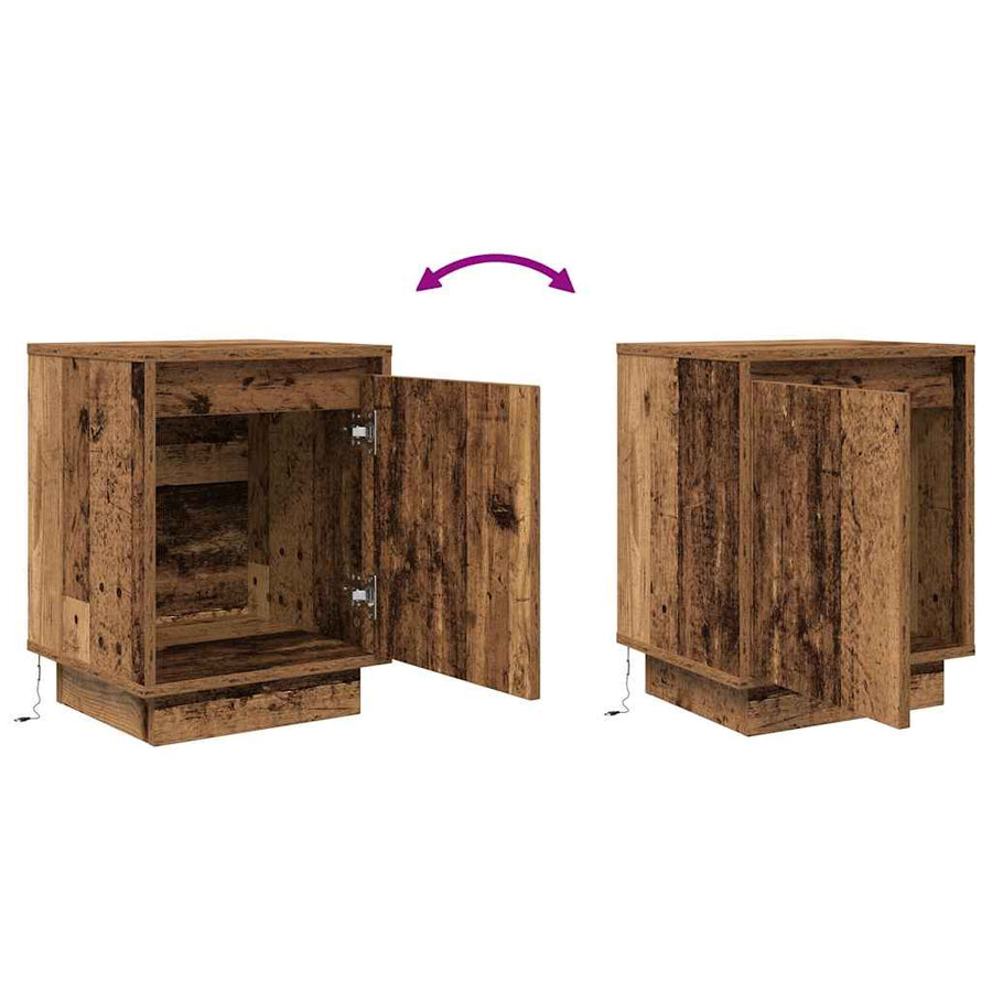 Nachtkastjes met led-verlichting 2 st 38x34x50 cm oud hout