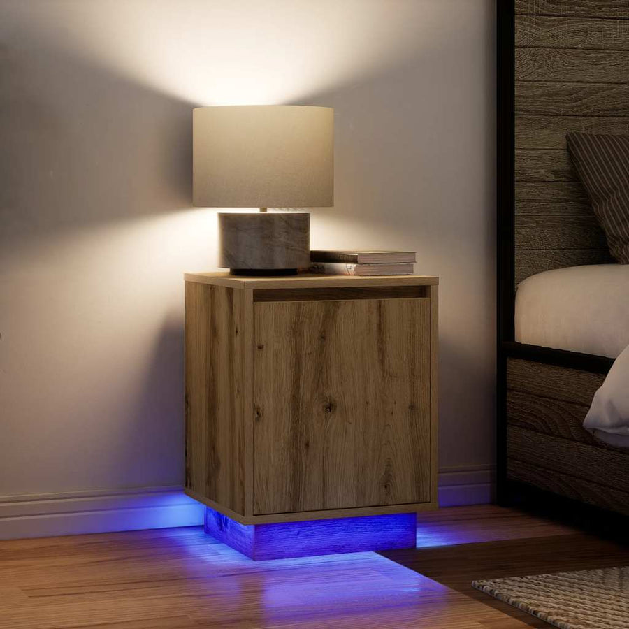 Nachtkastjes met led-verlichting 2 st ambachtelijk eikenkleurig