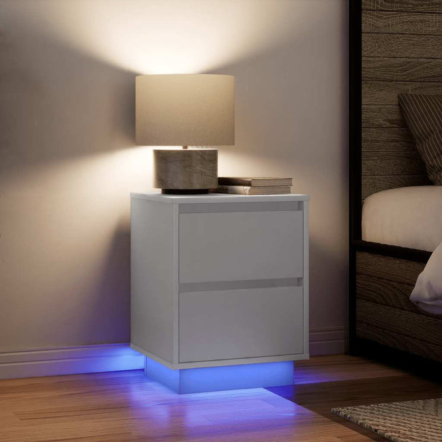 Nachtkastje met LED-verlichting 38x34x50 cm wit