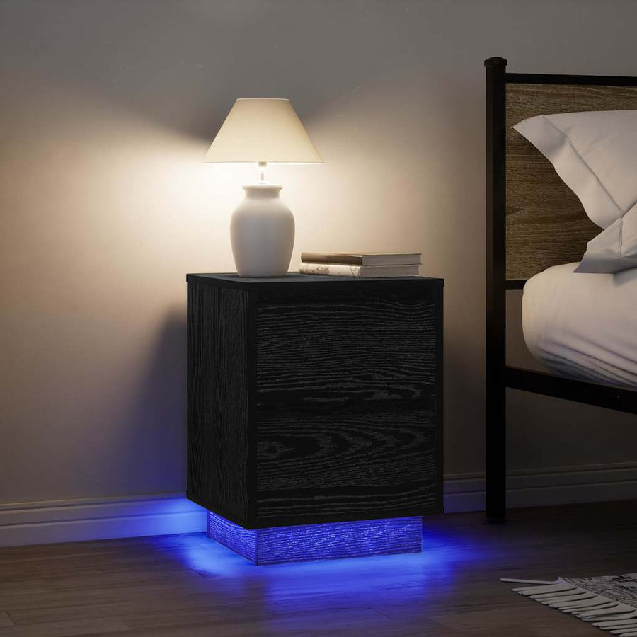 Nachtkastje met LED-verlichting 38x34x50 cm zwart