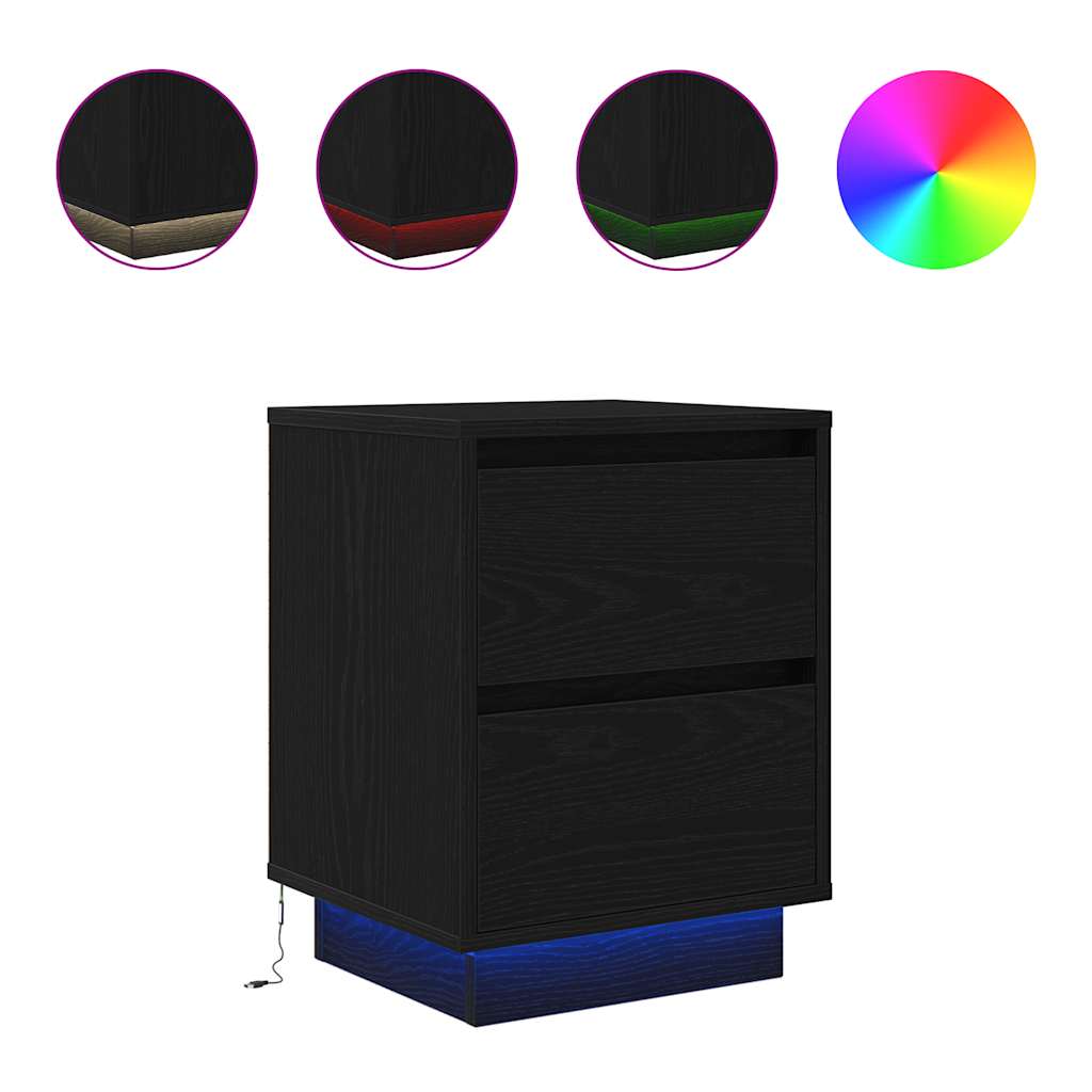 Nachtkastjes met LED-verlichting 2 st 38x34x50 cm zwart