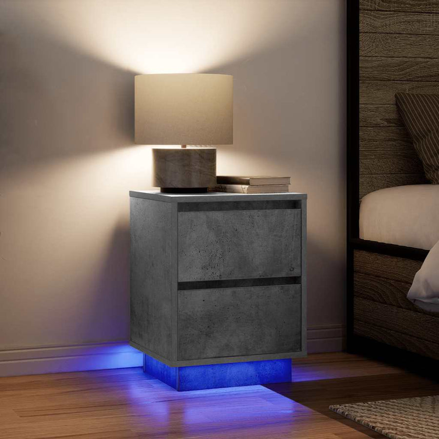Nachtkastje met LED-verlichting 38x34x50 cm betongrijs