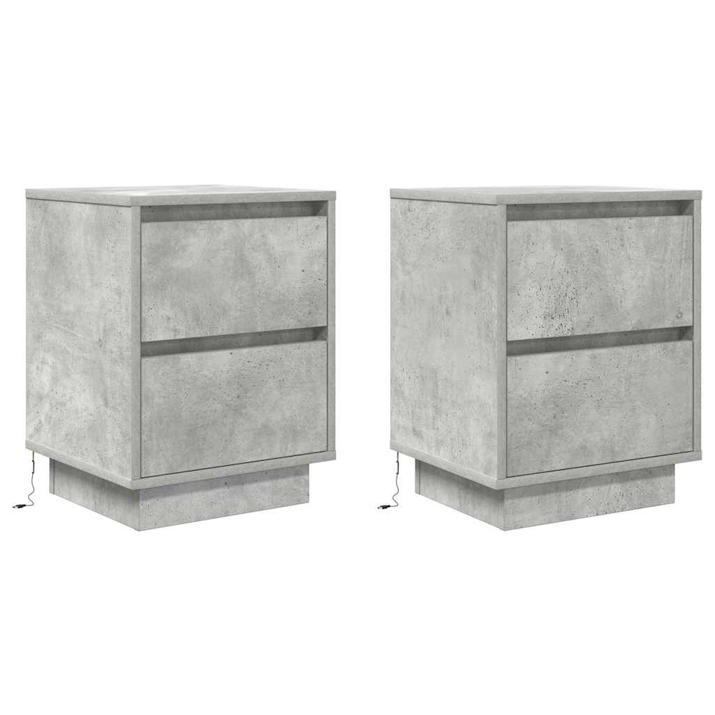 Nachtkastjes met LED-verlichting 2 st 38x34x50 cm betongrijs