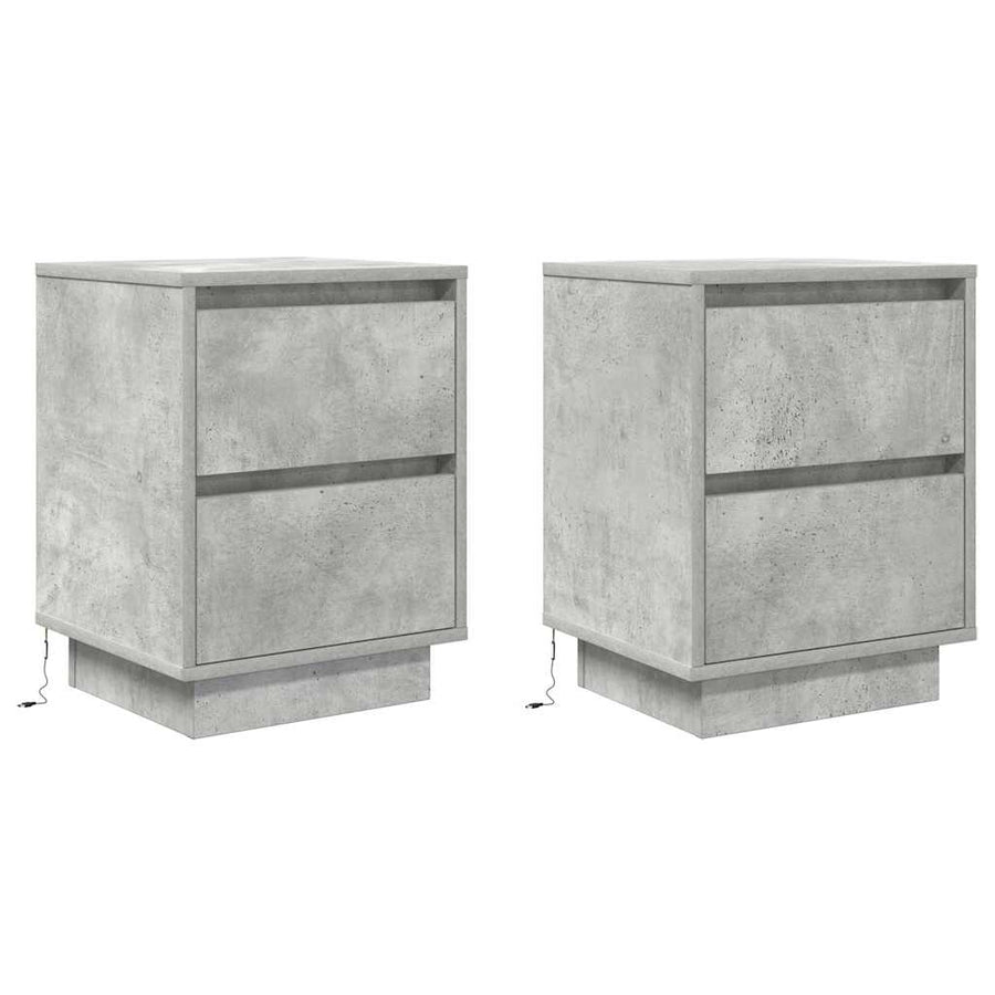 Nachtkastjes met LED-verlichting 2 st 38x34x50 cm betongrijs