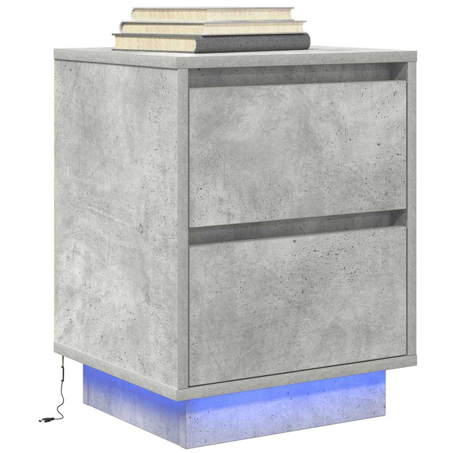 Nachtkastjes met LED-verlichting 2 st 38x34x50 cm betongrijs