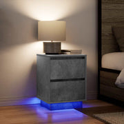 Nachtkastje 38x34x50 cm betongrijs LED 2 stuks