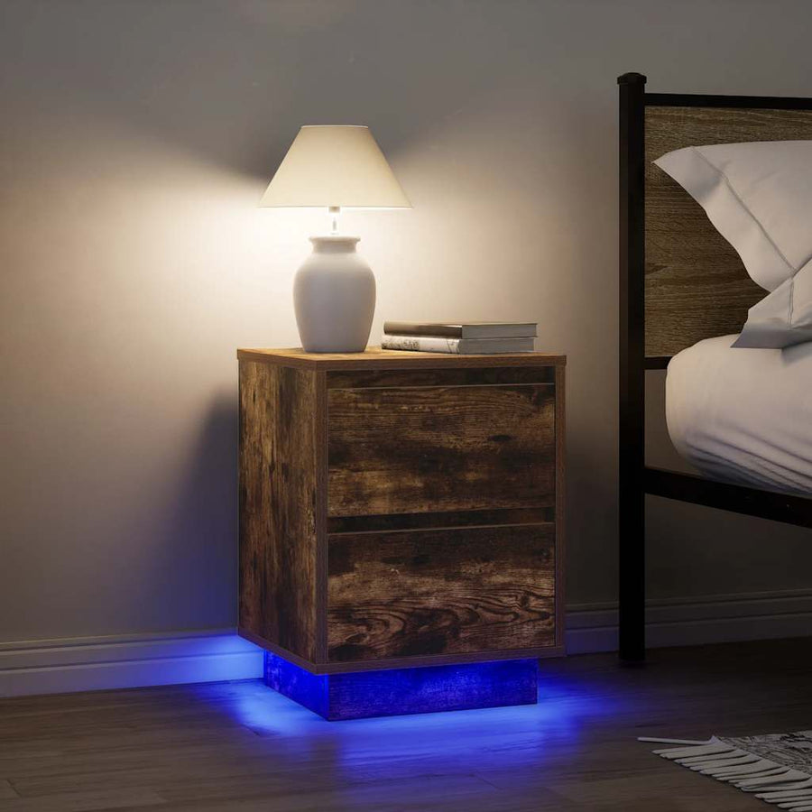 Nachtkastje met LED-verlichting 38x34x50cm gerookt eikenkleurig