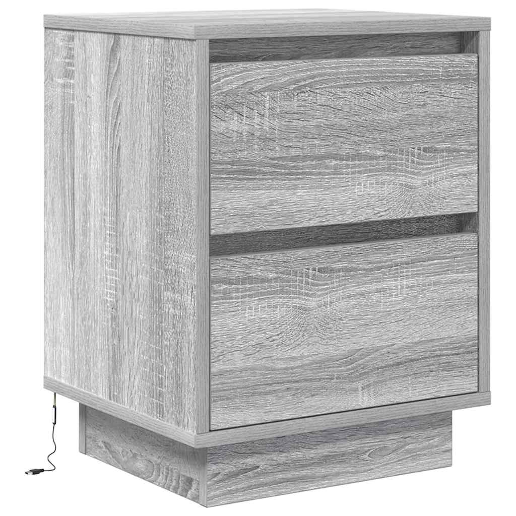 Nachtkastje met LED-verlichting 38x34x50 cm grijs sonoma