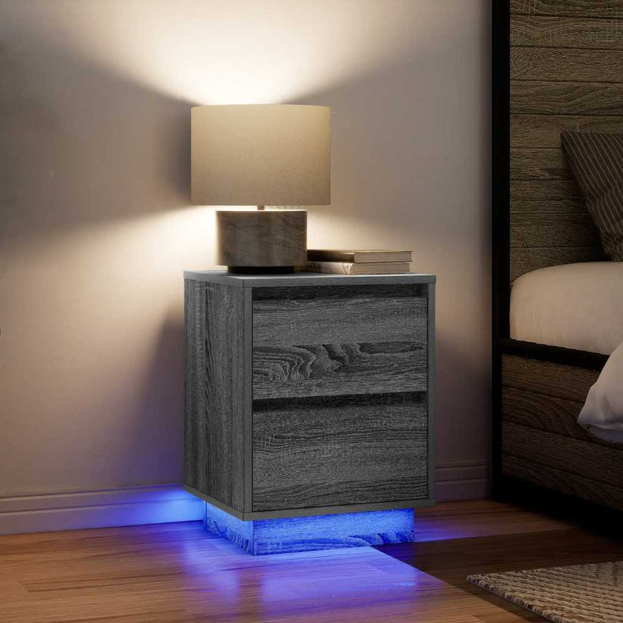 Nachtkastje met LED-verlichting 38x34x50 cm grijs sonoma