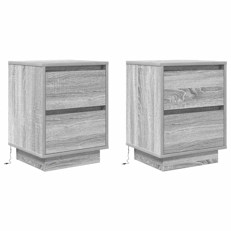 Nachtkastjes met LED 2 st 38x34x50 cm grijs sonoma
