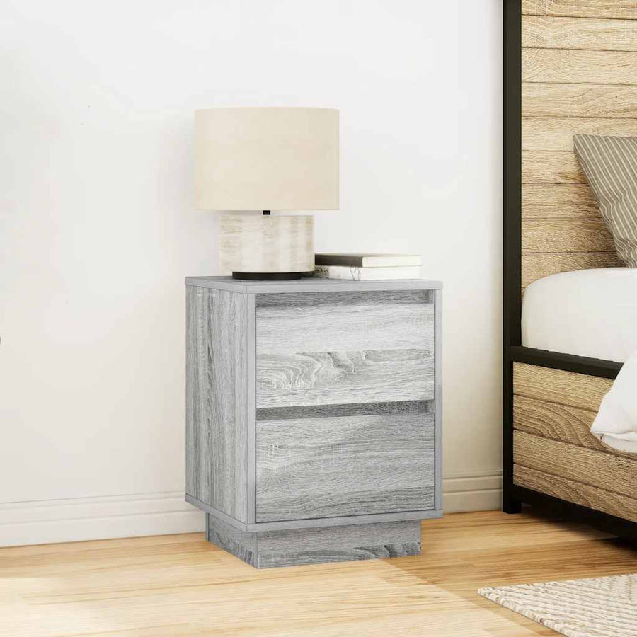 Nachtkastjes met LED 2 st 38x34x50 cm grijs sonoma