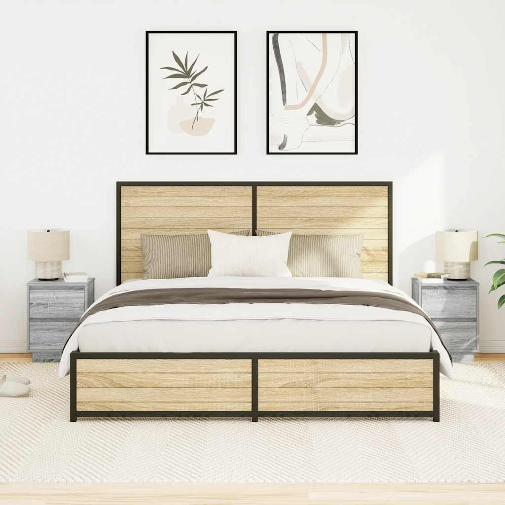 Nachtkastjes met LED 2 st 38x34x50 cm grijs sonoma