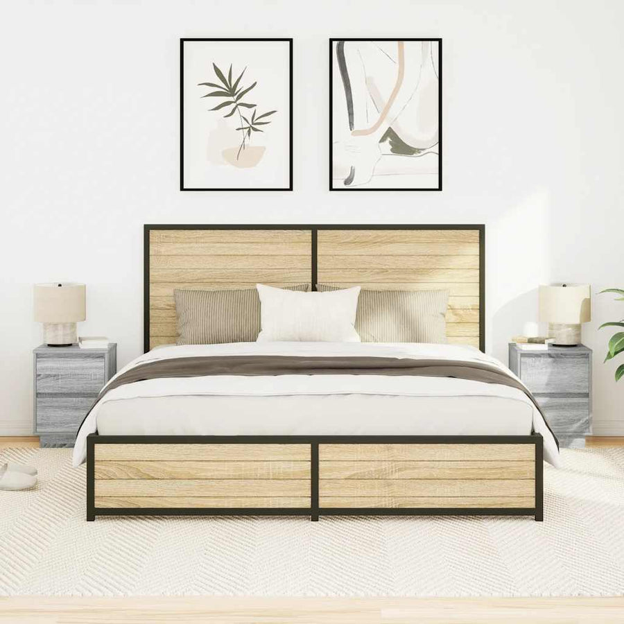 Nachtkastjes met LED 2 st 38x34x50 cm grijs sonoma