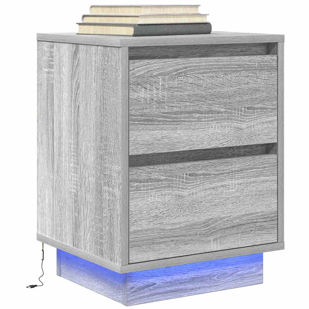 Nachtkastjes met LED 2 st 38x34x50 cm grijs sonoma