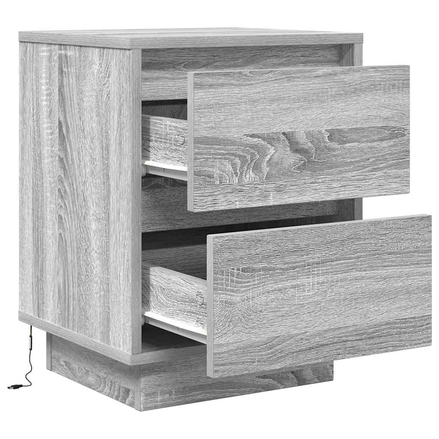 Nachtkastjes met LED 2 st 38x34x50 cm grijs sonoma