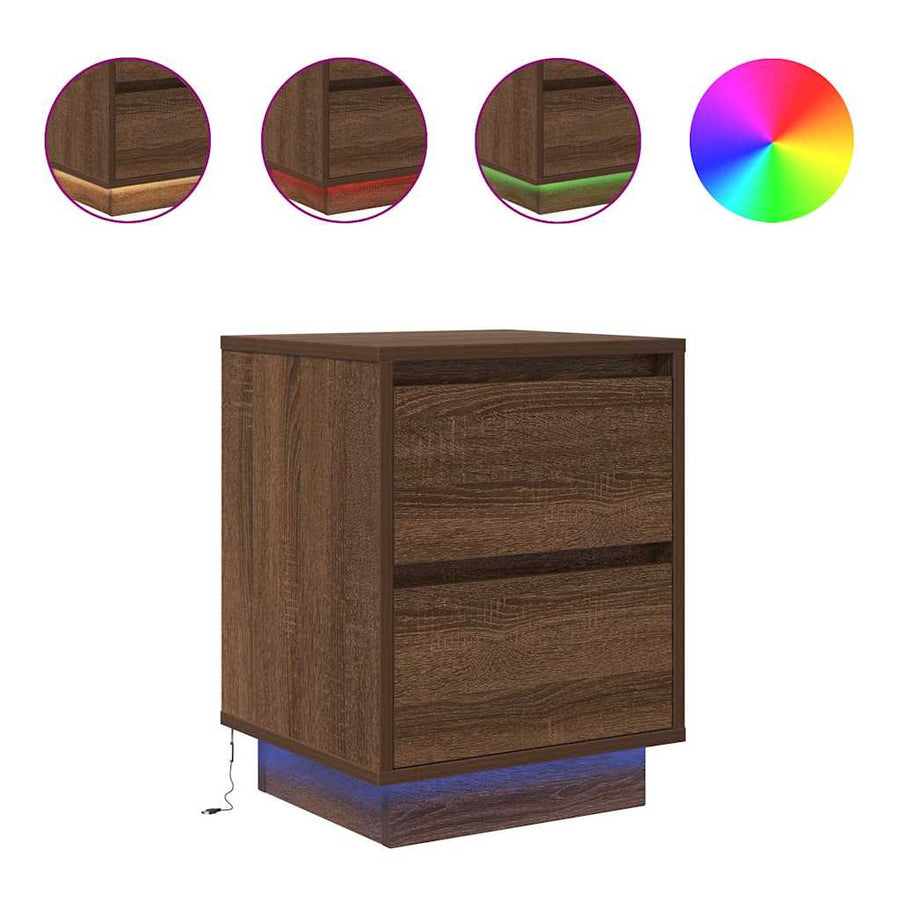 Nachtkastje met LED-verlichting 38x34x50 cm bruin eiken