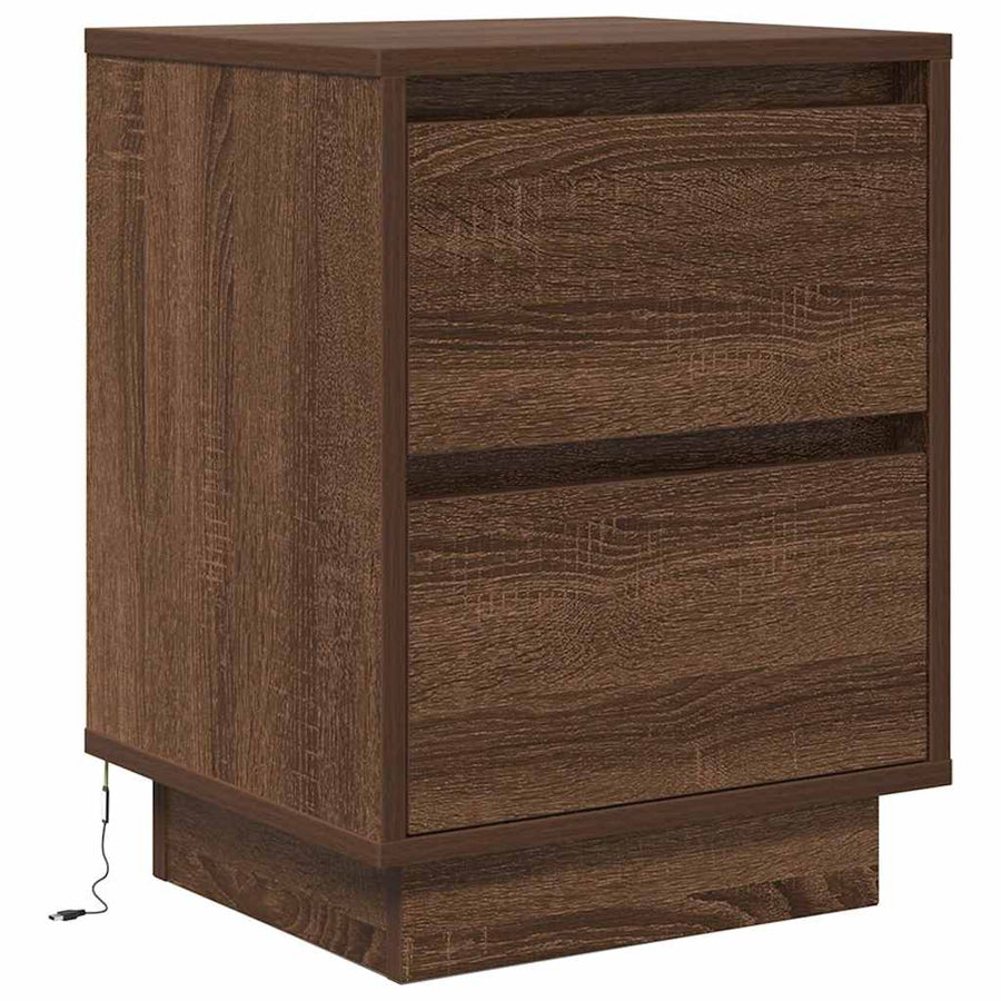 Nachtkastje met LED-verlichting 38x34x50 cm bruin eiken