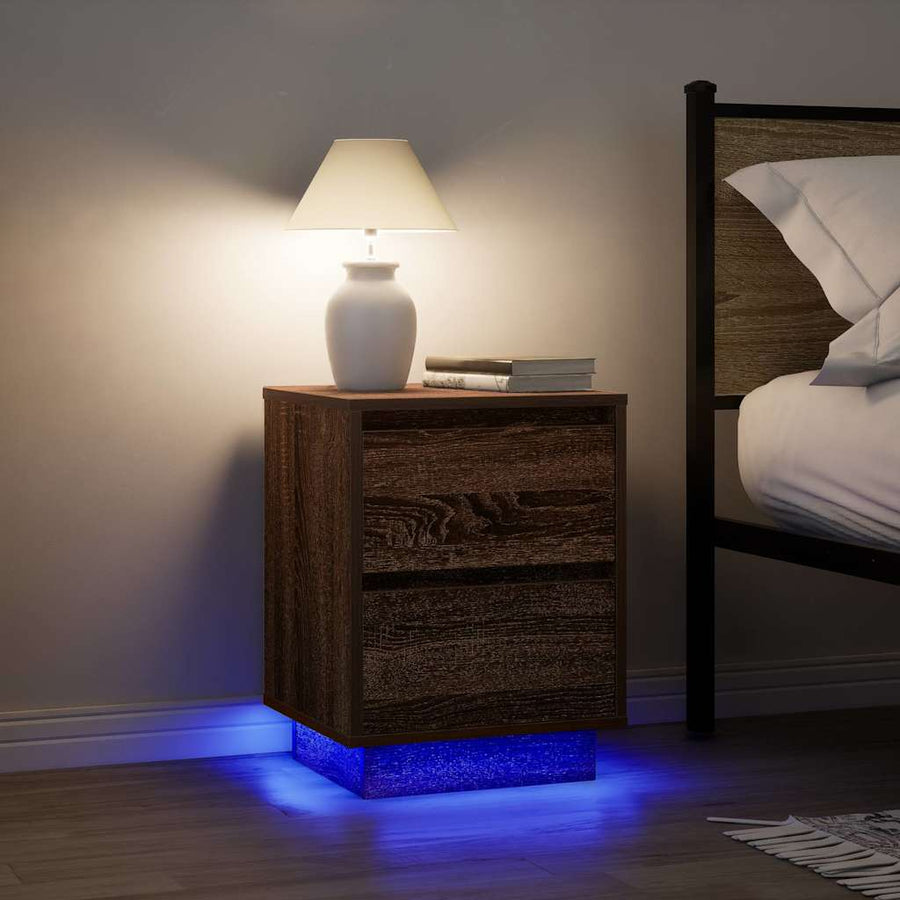 Nachtkastje met LED-verlichting 38x34x50 cm bruin eiken