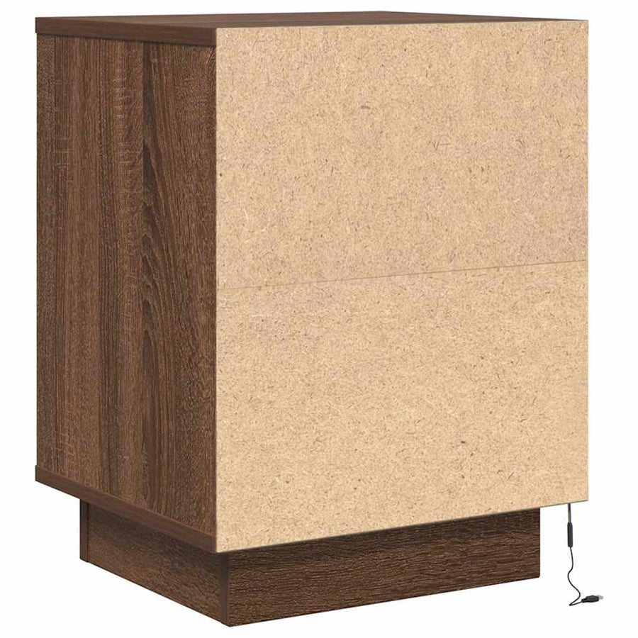 Nachtkastje met LED-verlichting 38x34x50 cm bruin eiken