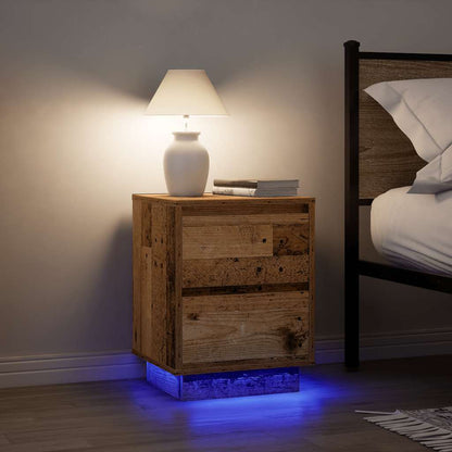Nachtkastje met LED-verlichting 38x34x50 cm oud hout