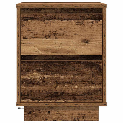 Nachtkastje met LED-verlichting 38x34x50 cm oud hout