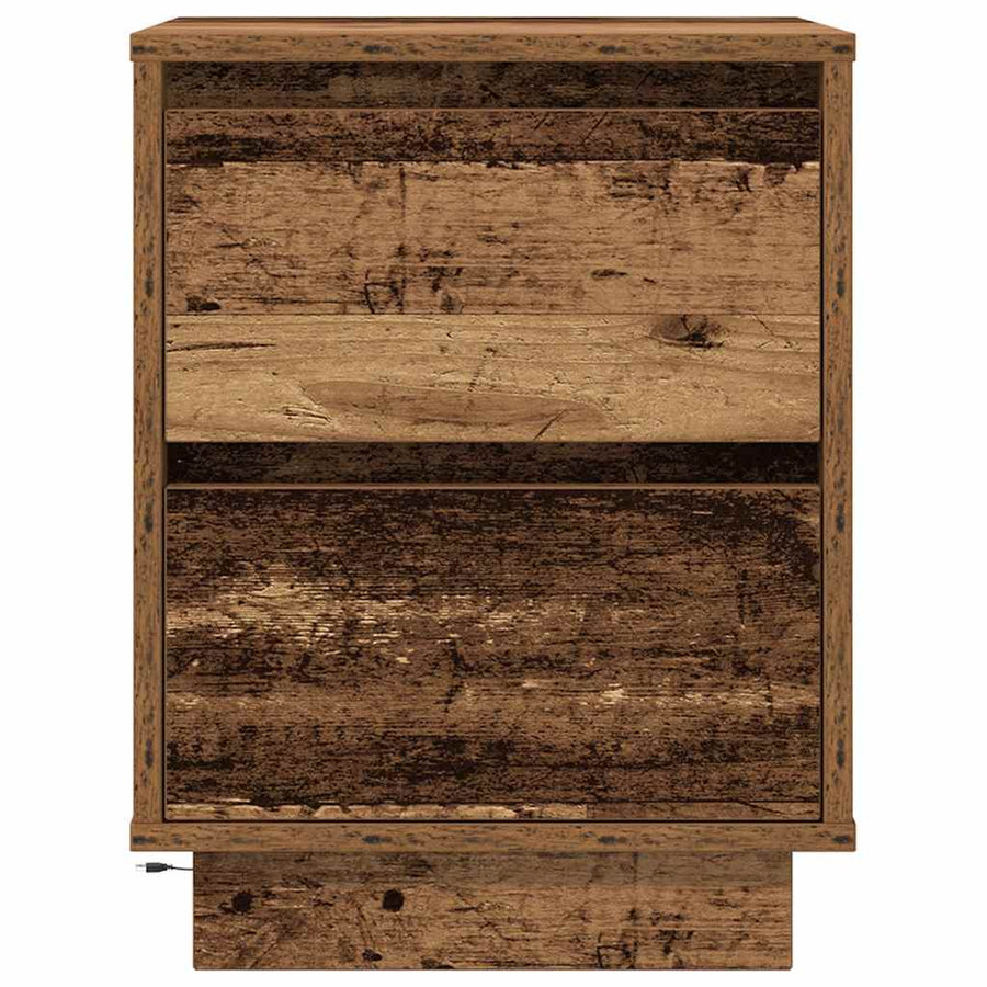 Nachtkastje met LED-verlichting 38x34x50 cm oud hout