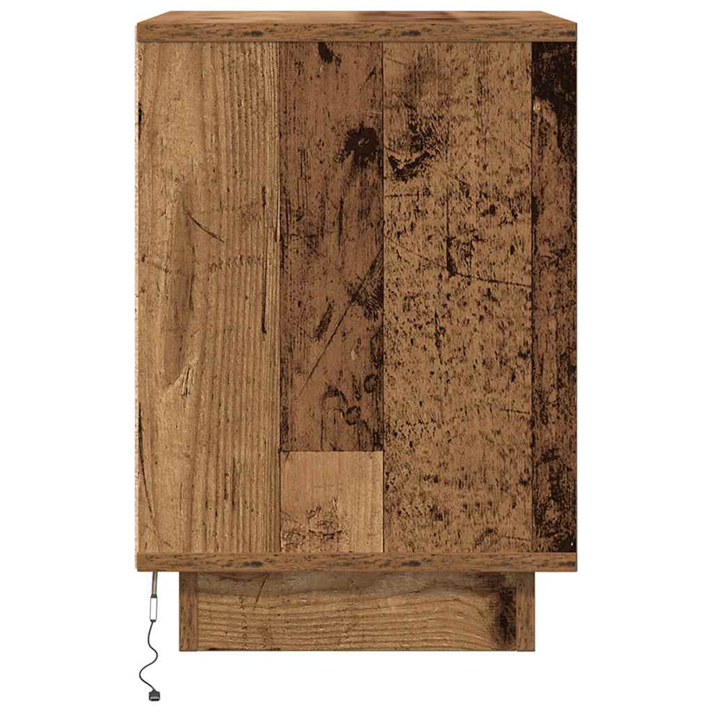 Nachtkastje met LED-verlichting 38x34x50 cm oud hout