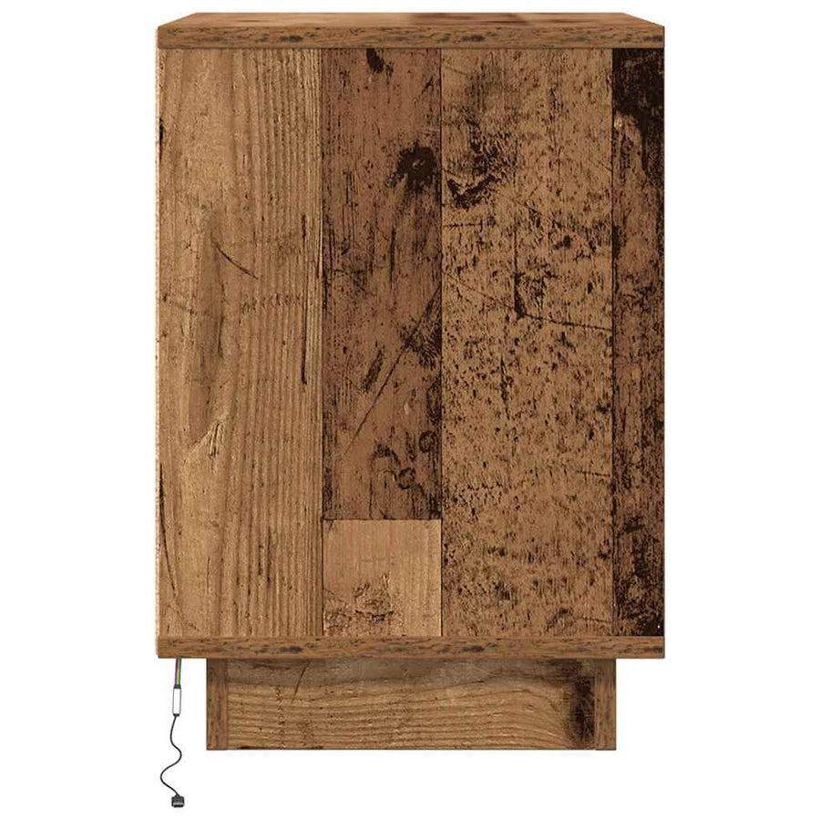 Nachtkastje met LED-verlichting 38x34x50 cm oud hout
