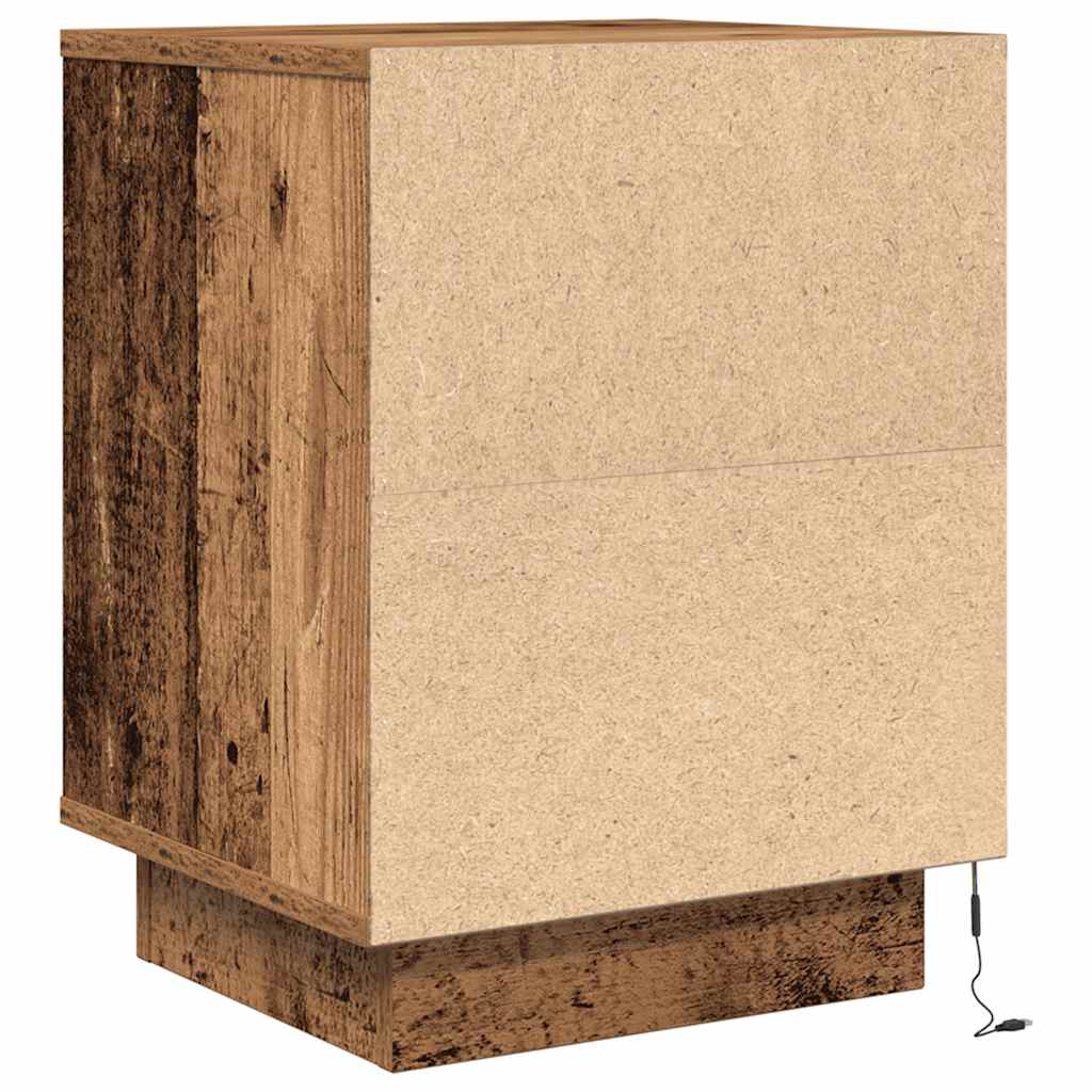 Nachtkastje met LED-verlichting 38x34x50 cm oud hout
