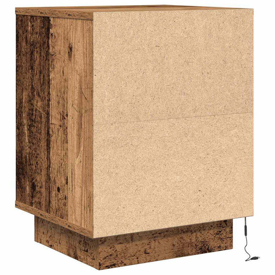 Nachtkastje met LED-verlichting 38x34x50 cm oud hout