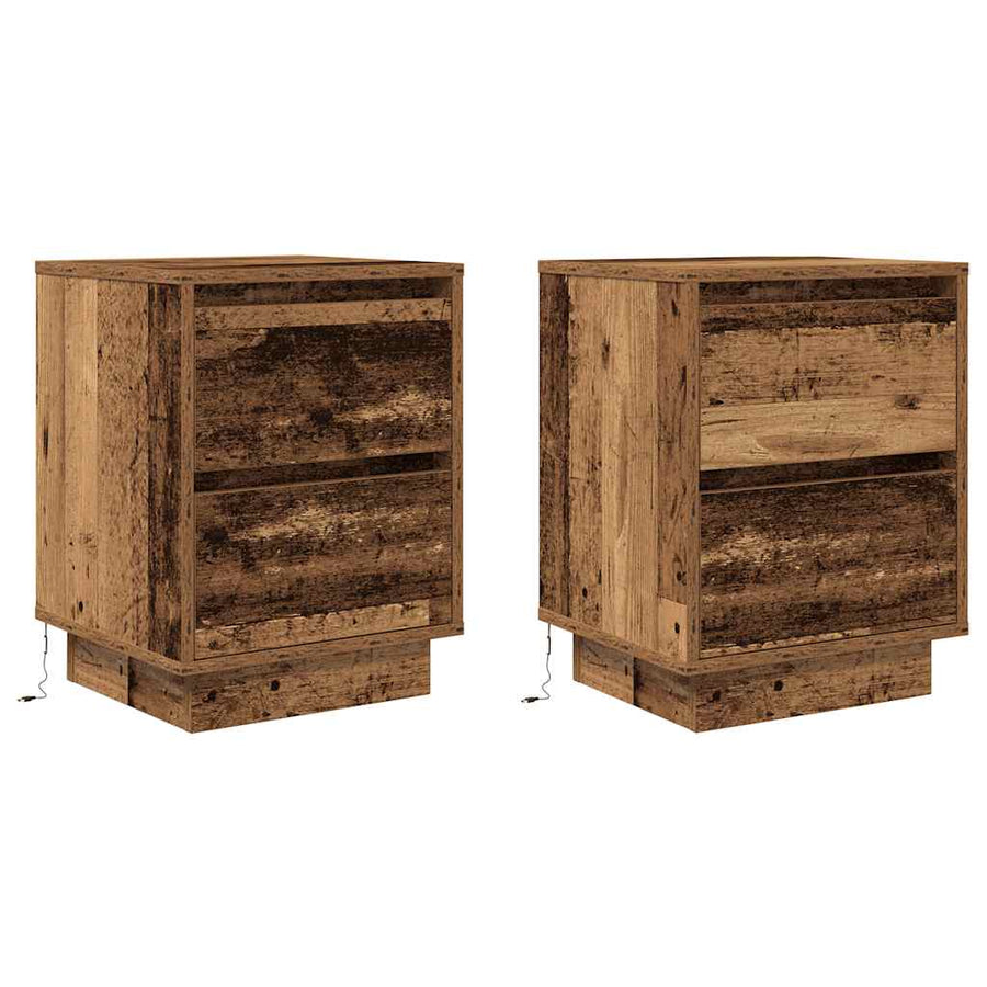Nachtkastjes met led-verlichting 2 st 38x34x50 cm oud hout