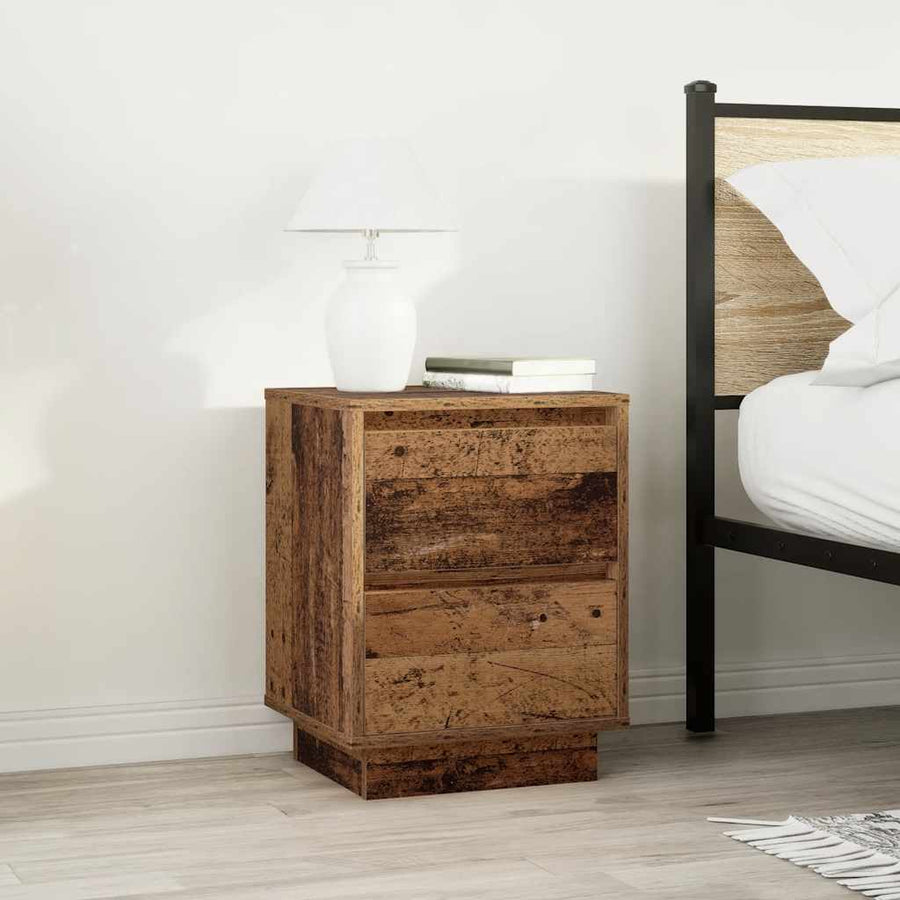 Nachtkastjes met led-verlichting 2 st 38x34x50 cm oud hout