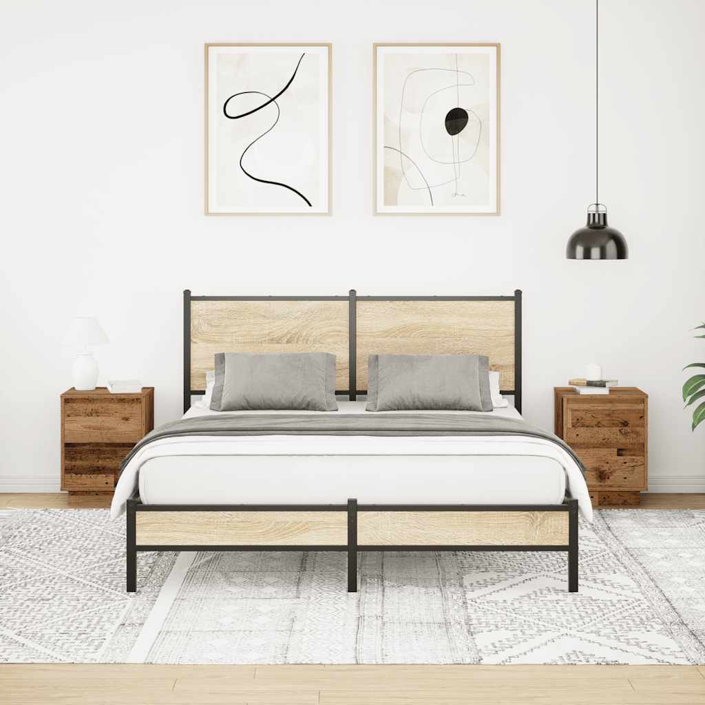 Nachtkastjes met led-verlichting 2 st 38x34x50 cm oud hout
