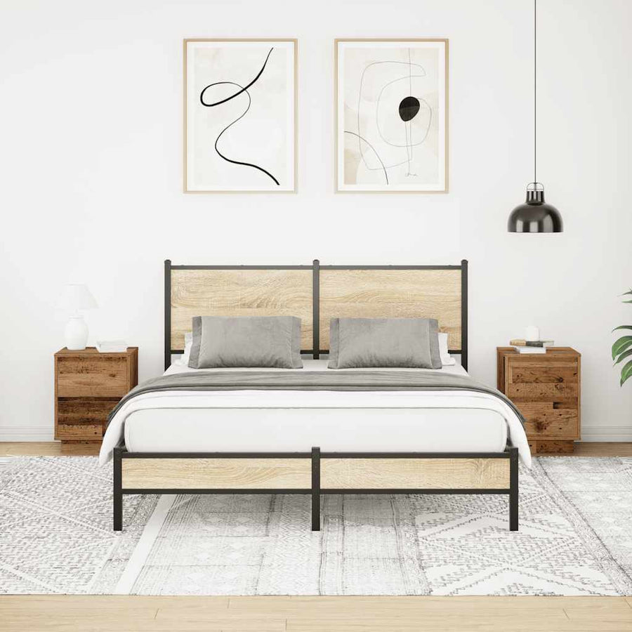 Nachtkastjes met led-verlichting 2 st 38x34x50 cm oud hout