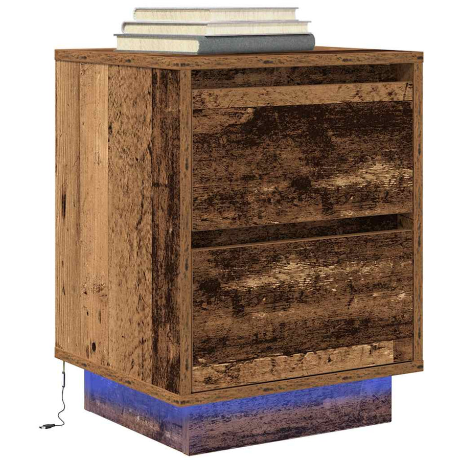 Nachtkastjes met led-verlichting 2 st 38x34x50 cm oud hout