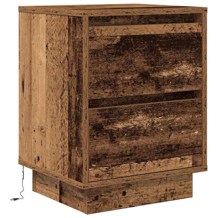 Nachtkastjes met led-verlichting 2 st 38x34x50 cm oud hout