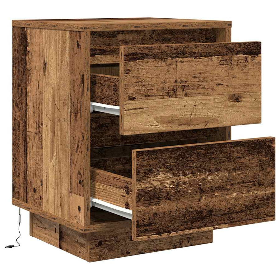 Nachtkastjes met led-verlichting 2 st 38x34x50 cm oud hout
