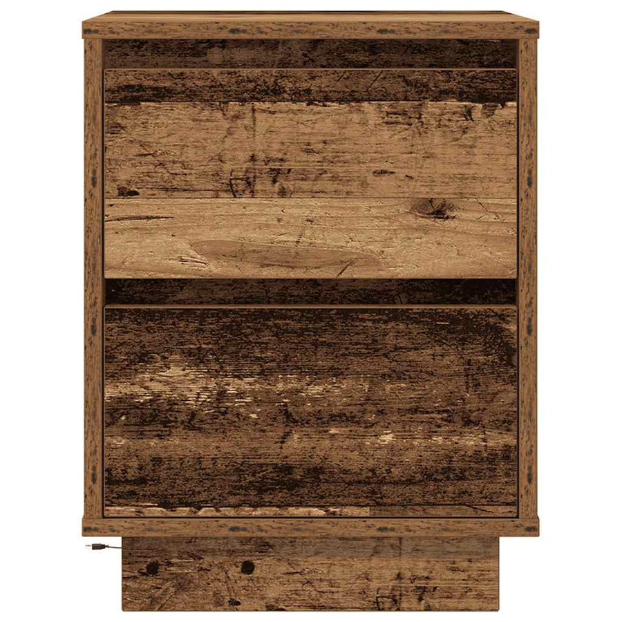 Nachtkastjes met led-verlichting 2 st 38x34x50 cm oud hout