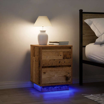 Nachtkastjes met led-verlichting 2 st 38x34x50 cm oud hout